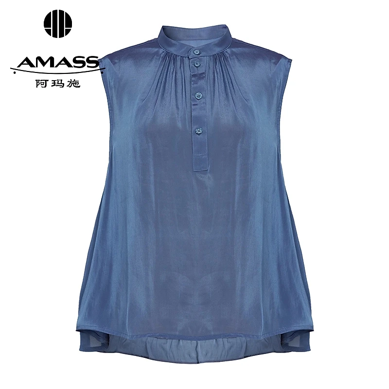 AMASS/阿玛施新款优雅随风飘动质感流光色系无袖纽扣上衣女530043