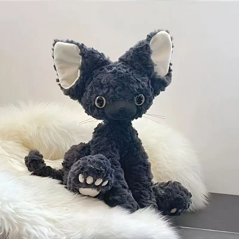 黑色德文卷毛猫毛绒玩偶可爱猫咪公仔送女生小猫仿真动物毛绒玩具
