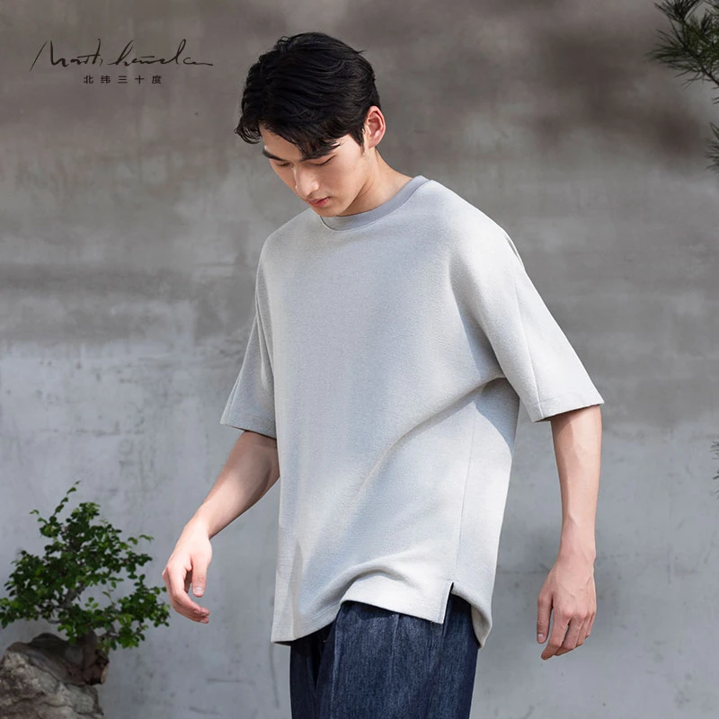 北纬三十度原创设计师夏季新款男装品质肌理感绒感品质款圆领T恤