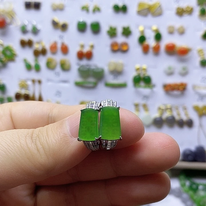 和田玉（碧玉）银S925镶嵌耳饰