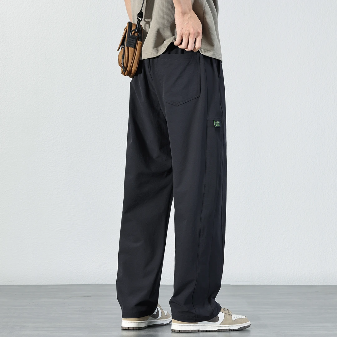 2025夏季冰丝休闲裤男士轻薄透气弹力速干裤子宽松直筒阔腿长裤男