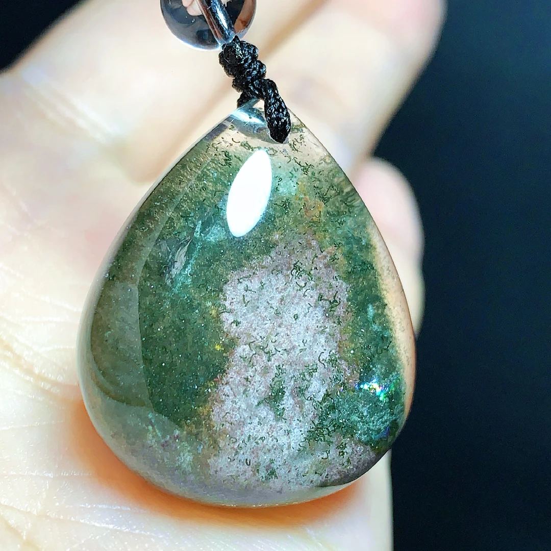 东海水晶天然绿幽灵水晶吊坠毛衣链平安通透水滴项坠男女款聚宝盆