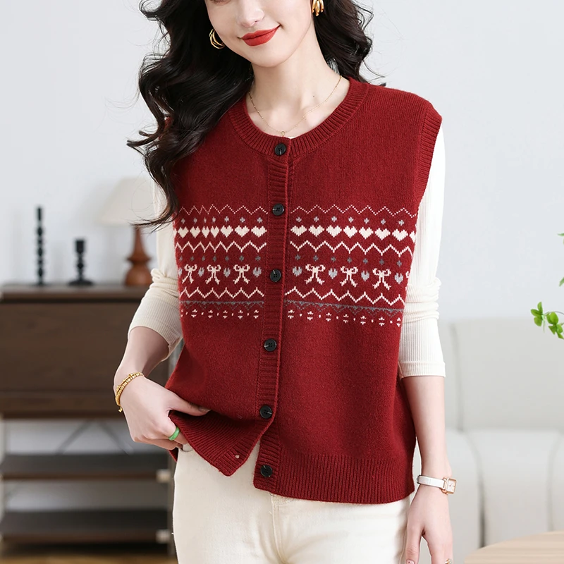 钩花条纹针织马甲外套女春秋款时髦时尚洋气毛衣马夹背心开衫大码