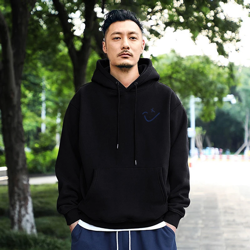 仓石一树潮牌笑脸印花连帽卫衣男秋冬季新款加绒宽松休闲情侣外套