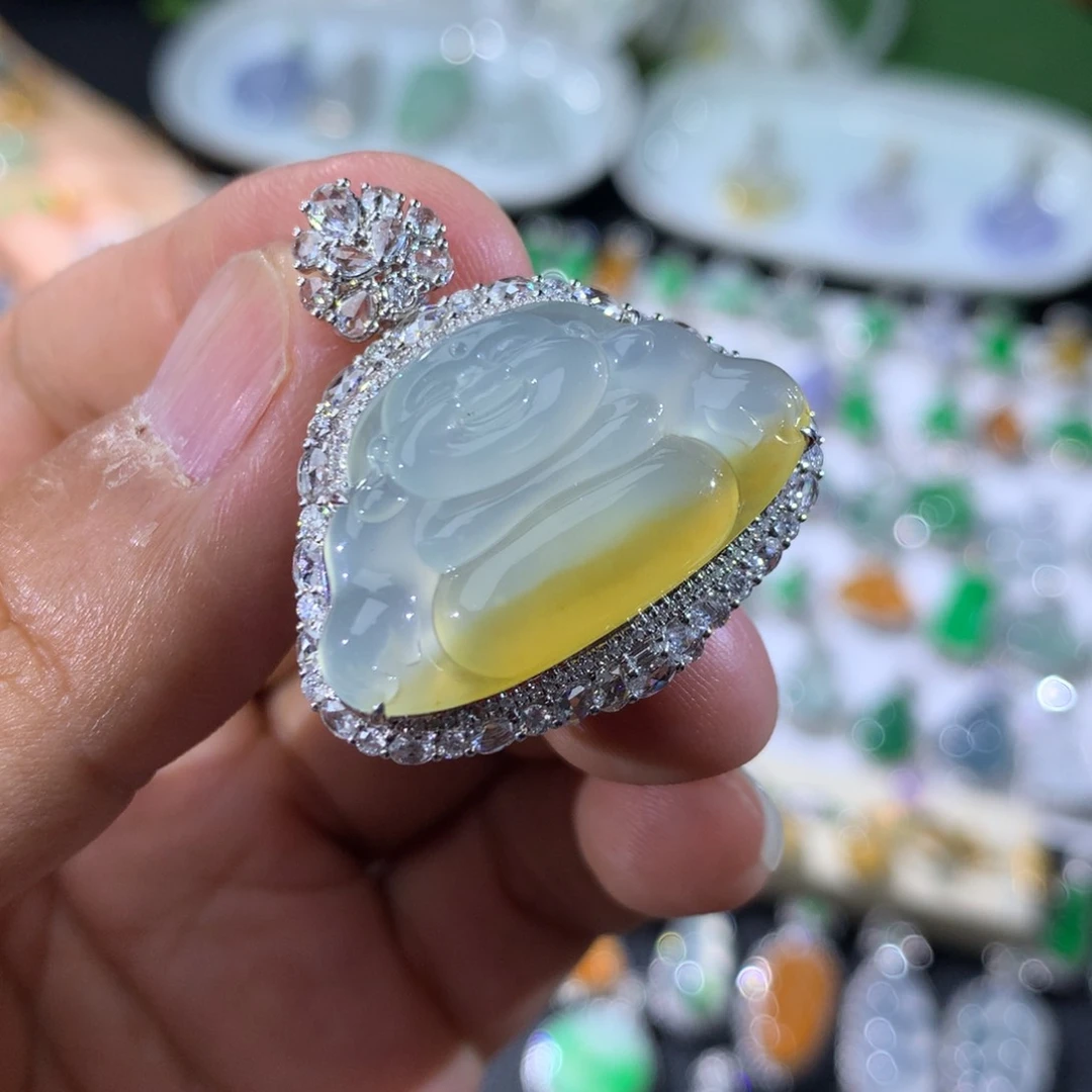 翡翠18K金镶嵌吊坠(不含链)
