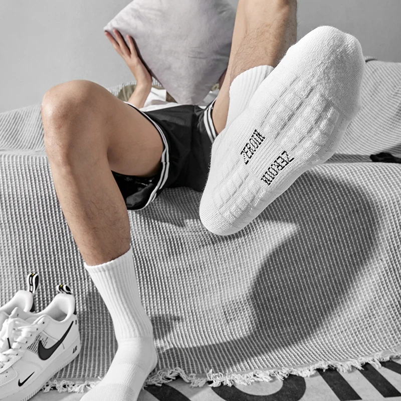 【男女同款】4双佐印10A抗菌男士中筒袜毛巾底运动透气吸汗篮球白袜