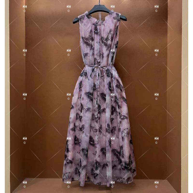 【L姐】夏季新款复古时尚百搭印花无袖连衣裙 H-311