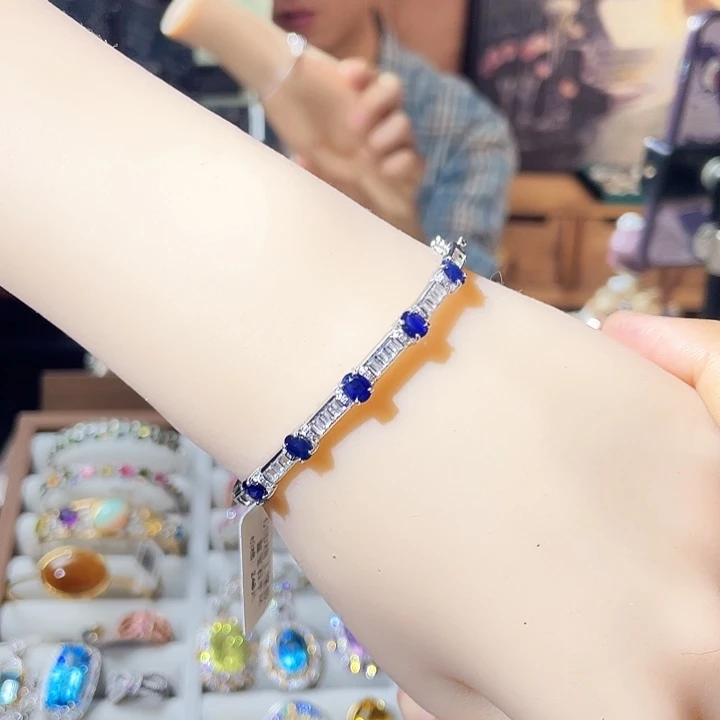 蓝宝石手镯银S925镶嵌