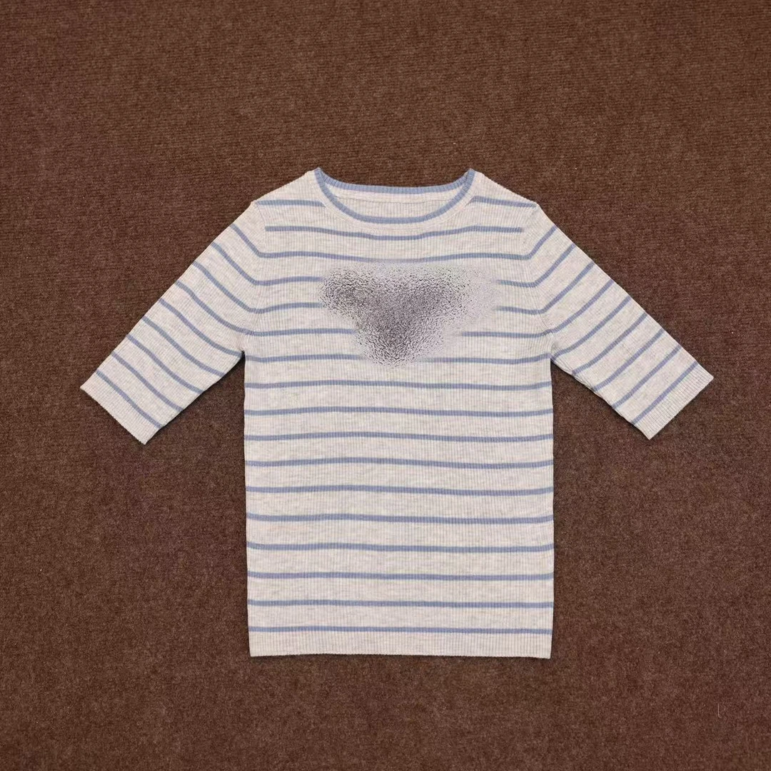 【晨老板】N【条纹逸趣】时尚条纹圆领短袖针织上衣69257055