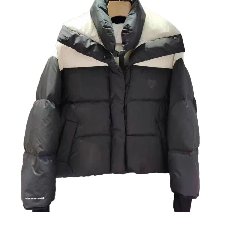 2025冬季撞色短款女韩版宽松白鸭绒羽绒服外套