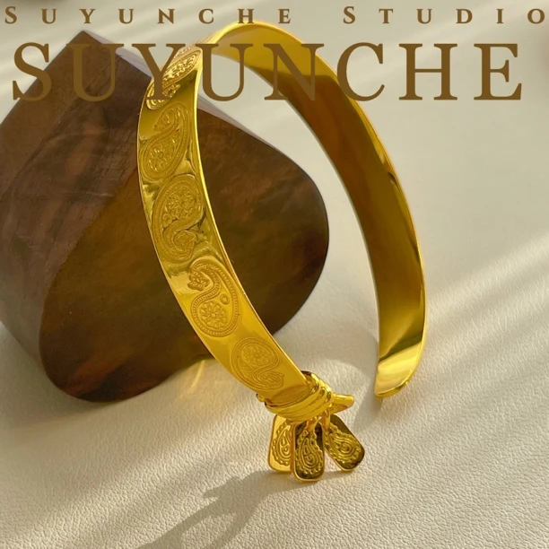 铜合金手镯 Suyunche2818金色流苏腰果花开口新款手镯