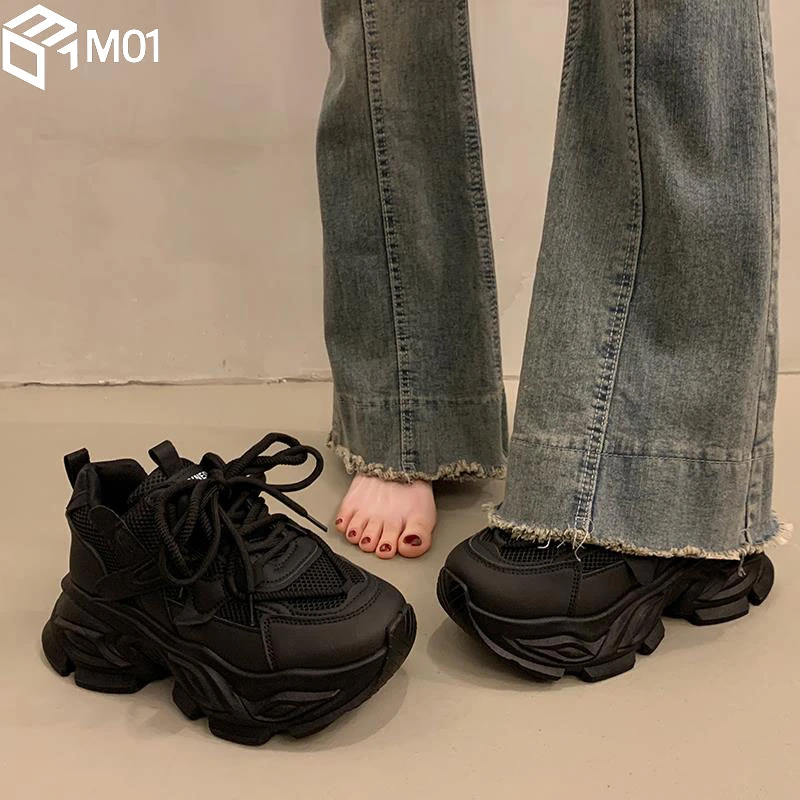 M01厚底老爹鞋女士秋季小个子增高2025新款爆款黑色休闲运动鞋