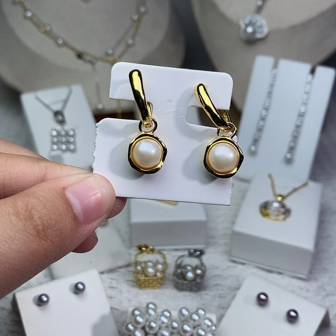 淡水珍珠耳饰银S925镶嵌