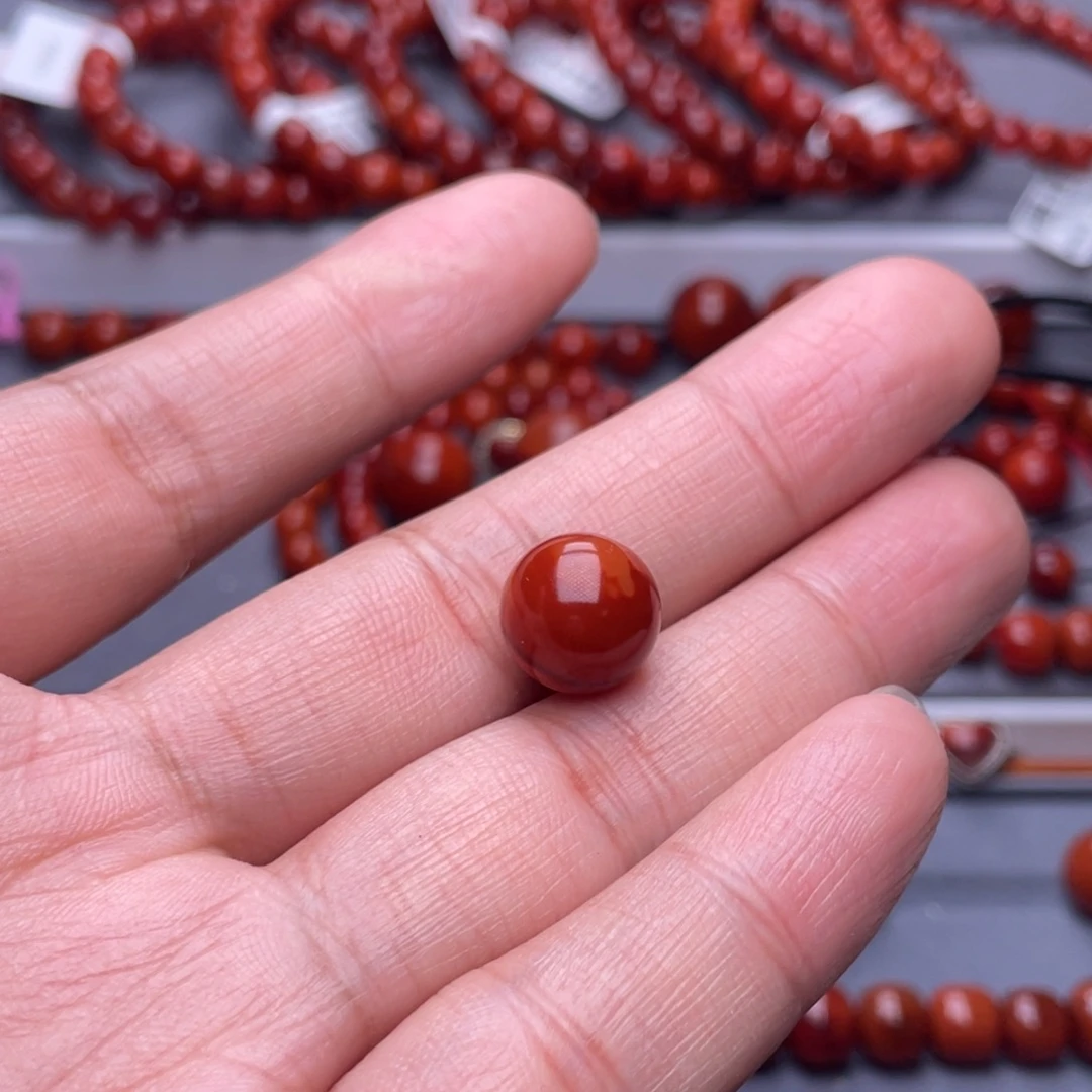 *****南红玛瑙未镶嵌配珠12.4mm瓦西火焰纹单珠
