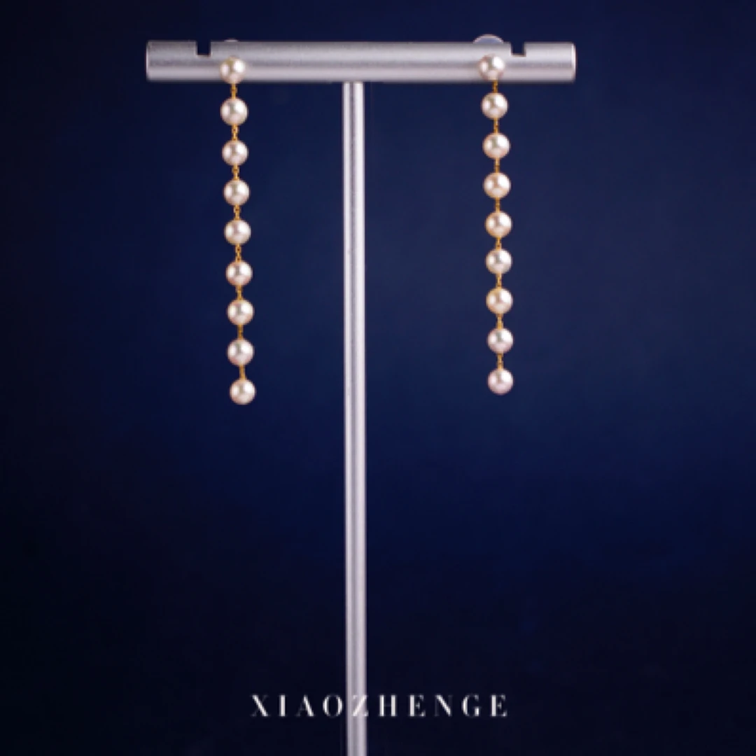 晓珍阁18k金Akoya海水极光皇后珍珠耳线3-4mm