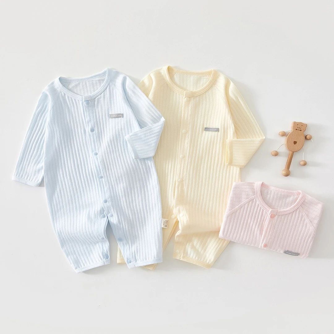 新生儿婴儿夏季夏天薄款长袖连体衣女空调服哈衣爬服超轻薄睡衣