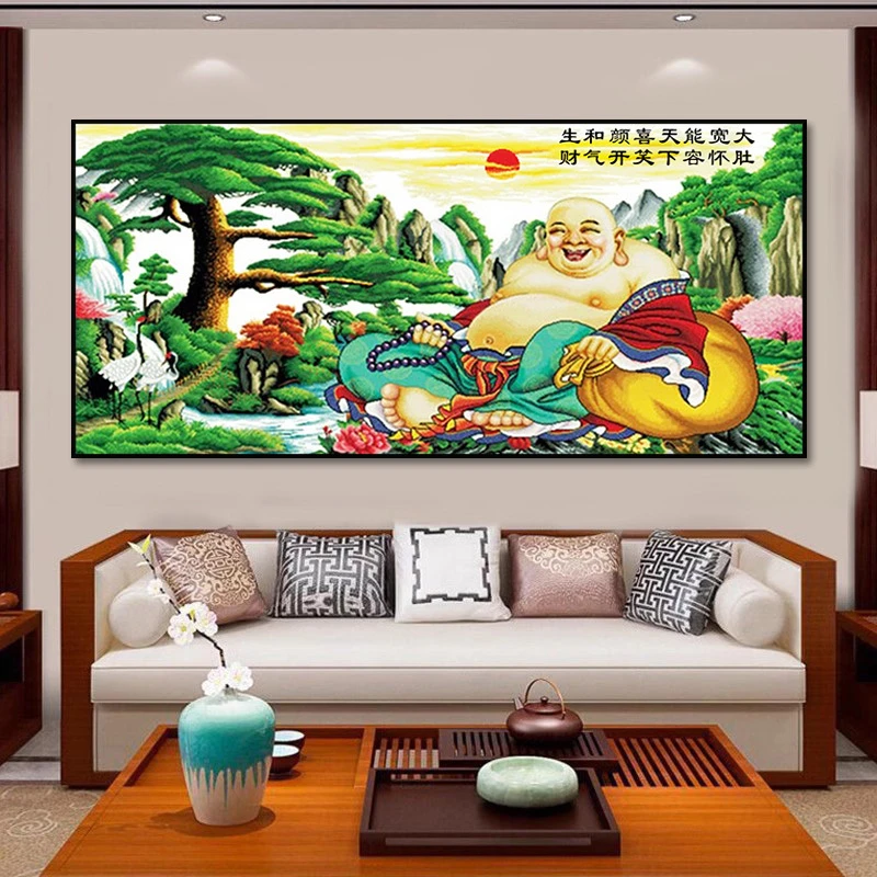 新款弥勒佛钻石画5d满钻客厅手工粘钻画十字绣水钻人物图案钻石绣