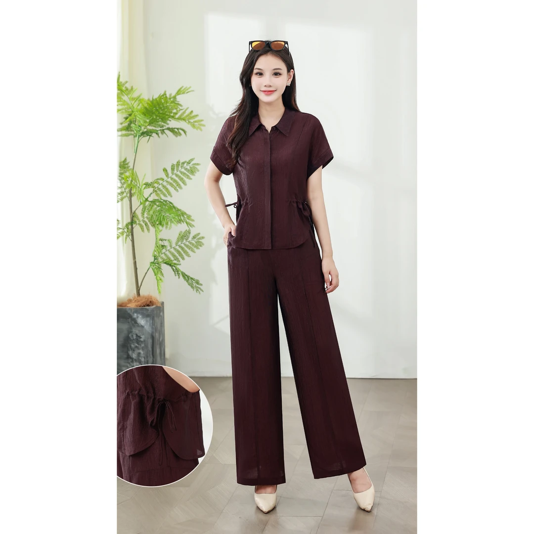 夏季极简风休闲风时尚套装短袖阔腿裤长裤套装T163