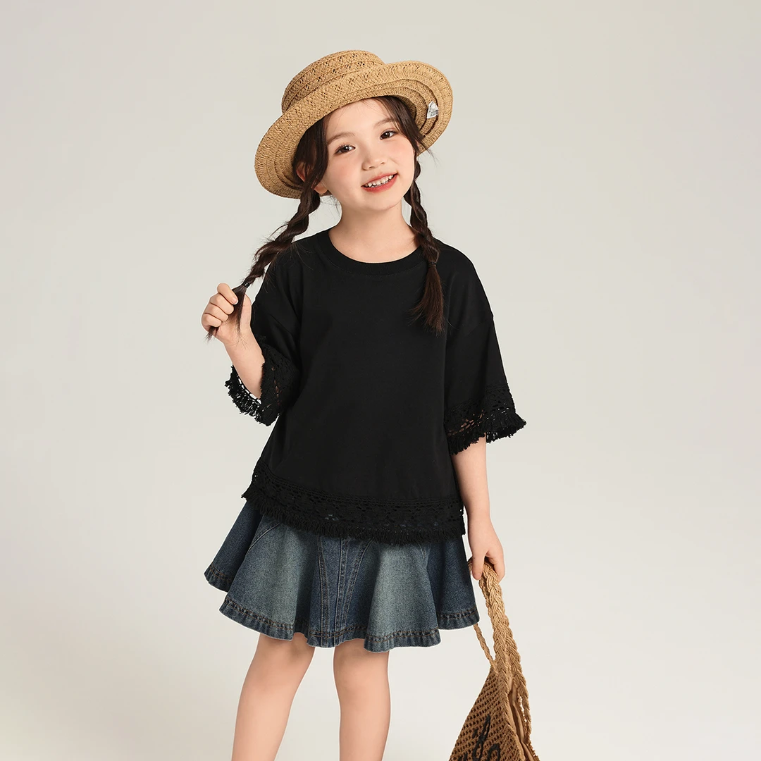 布丁哈鲁 【度假短袖T】女童短袖t恤2025夏款透气轻薄短袖G52TW085