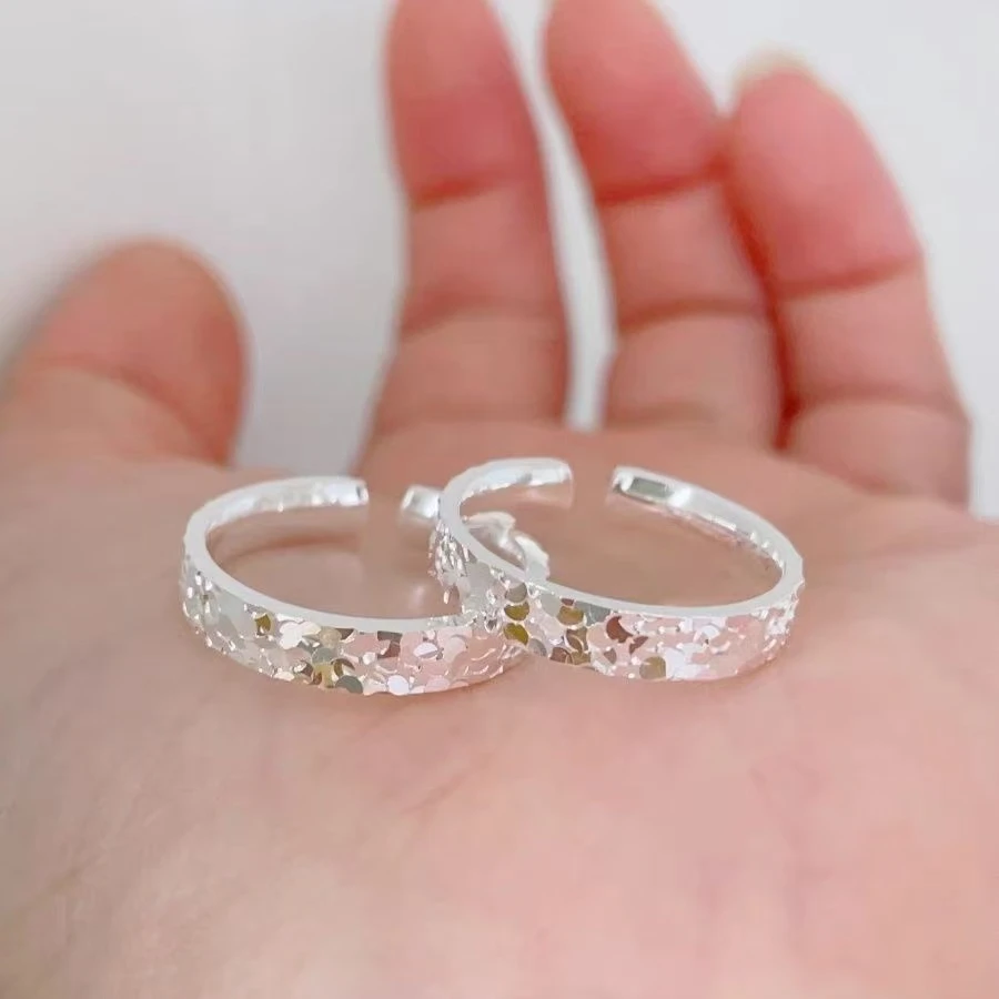 JZ63 新款开口碎碎冰戒指实心碎银子个性银指环