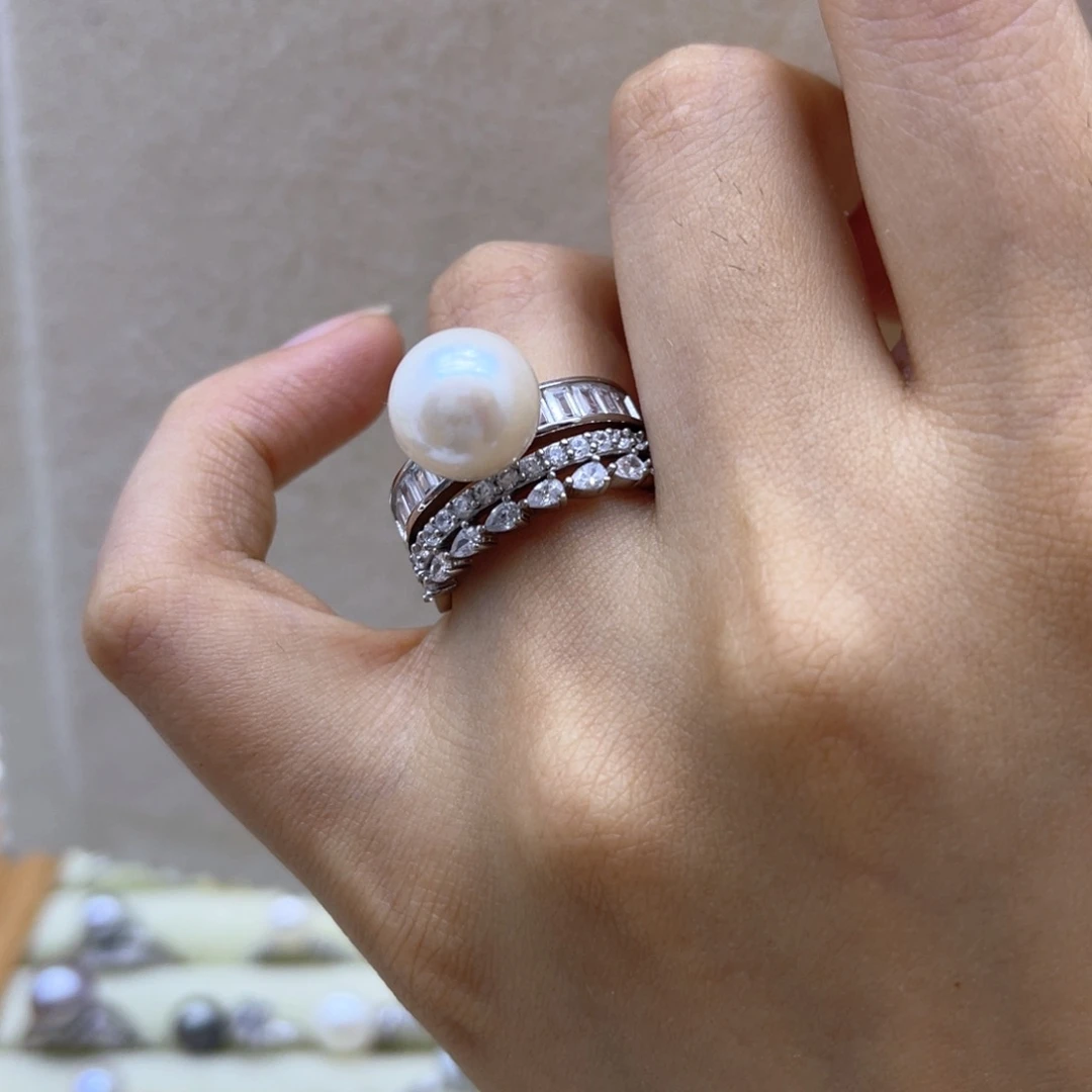 银S925镶嵌戒指淡水珍珠