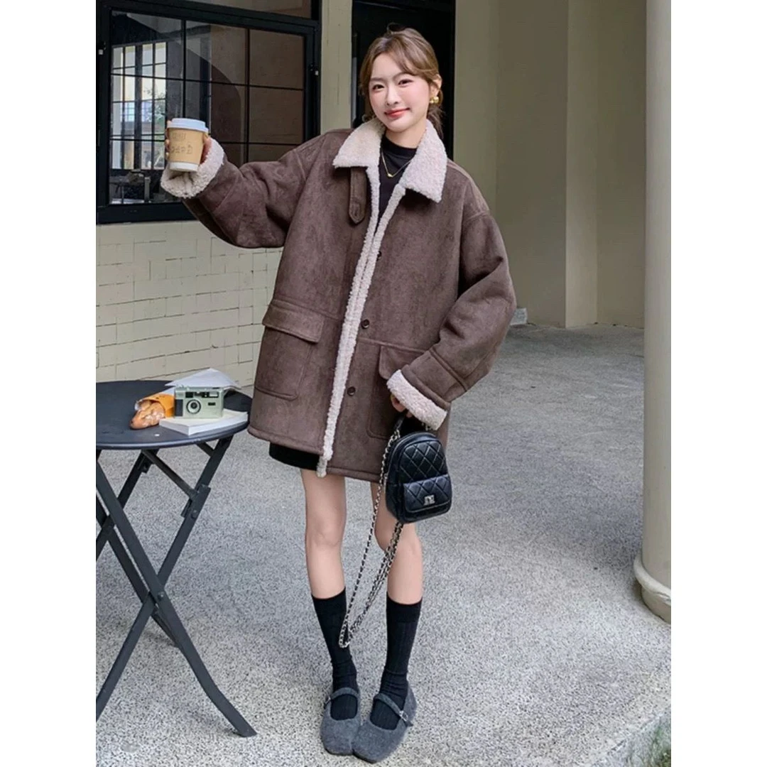 复古宽松立领皮毛一体外套XY11W-8833