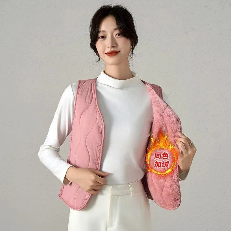 2025新款女棉马夹贴身坎肩简约通勤加绒加厚防寒保暖短款外穿背心