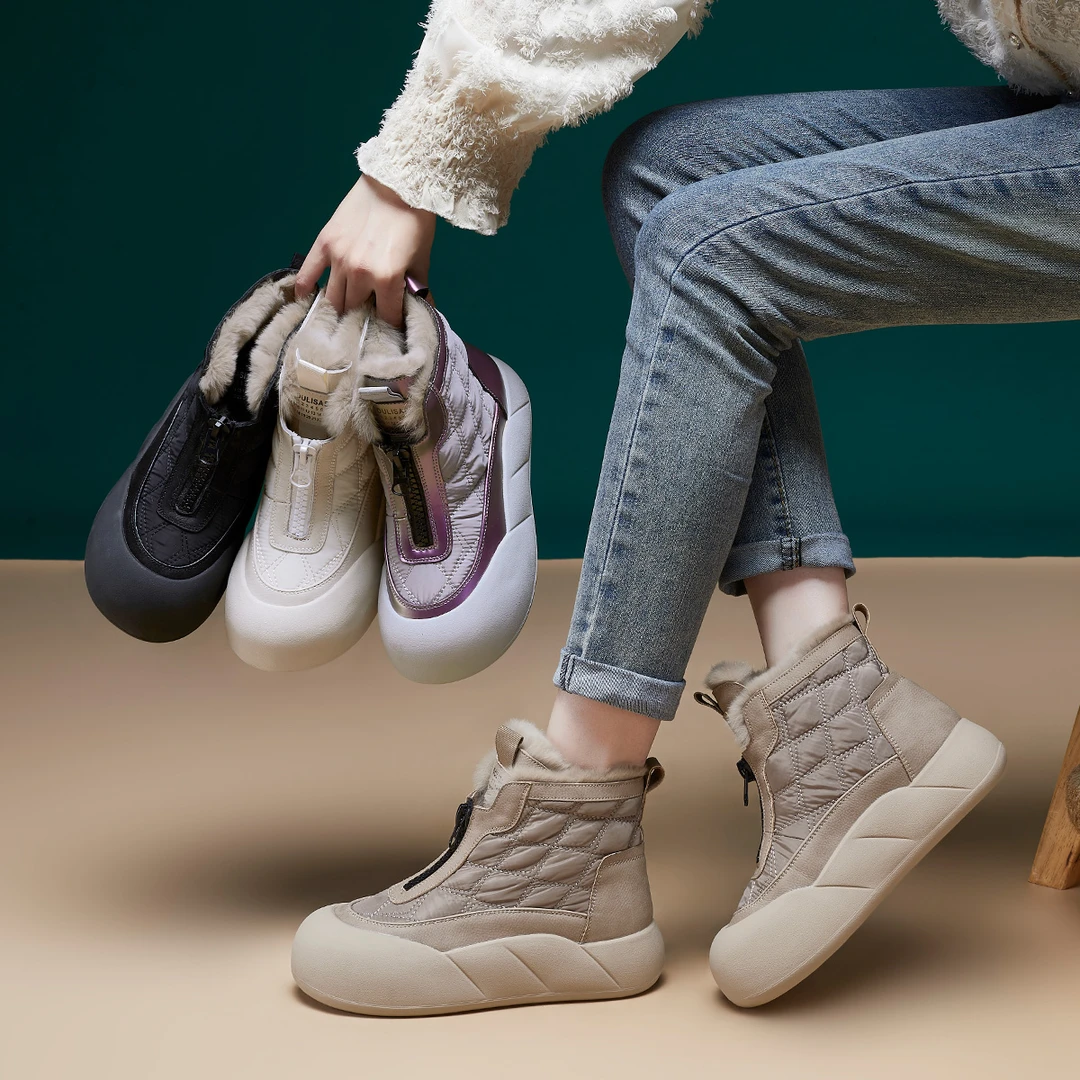 425厚底雪地靴女2024头层牛皮增高4cm百搭雪地靴软底