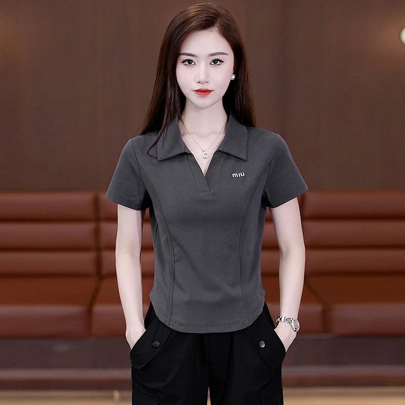 棉质翻领短袖女装2025新款夏季短款时尚休闲polo运动洋气薄款上衣
