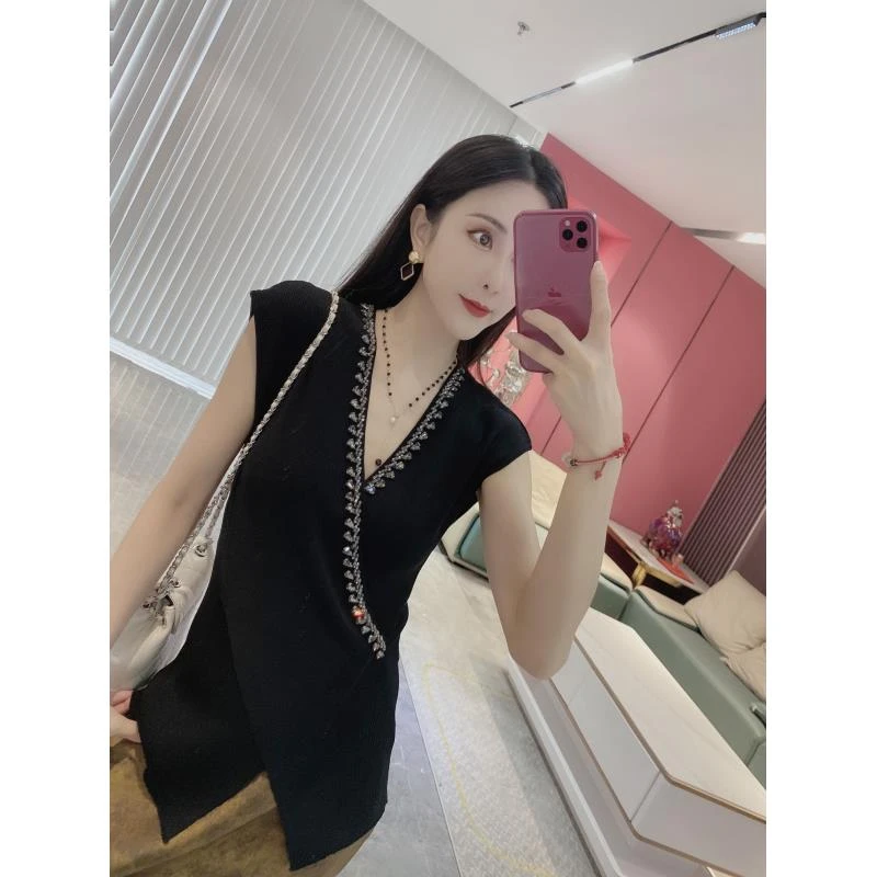 Q【身姿曼妙】烫钻边开叉交叉针织衫6602