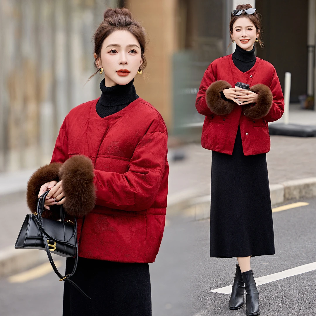 冬季新中式真狐狸毛短款气质羽绒服喜婆婆妈妈装2026新款爆款外套