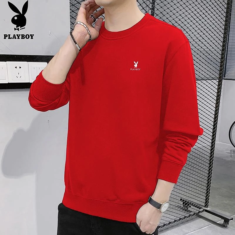 花花公子卫衣男士红色本命年上衣春秋款新款休闲百搭长袖t恤男装