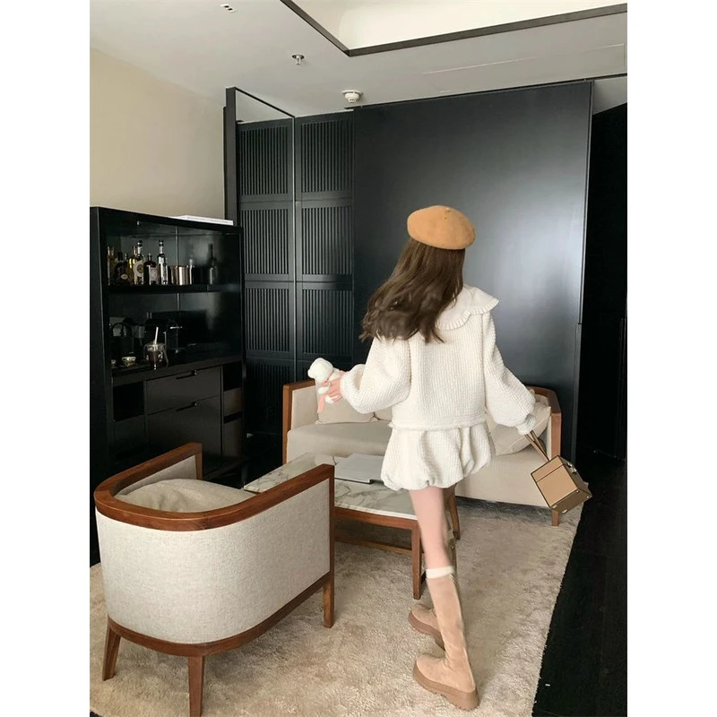 秋季休闲新款气质高腰显瘦花苞衬衫上衣军领时尚短裙子两件套女