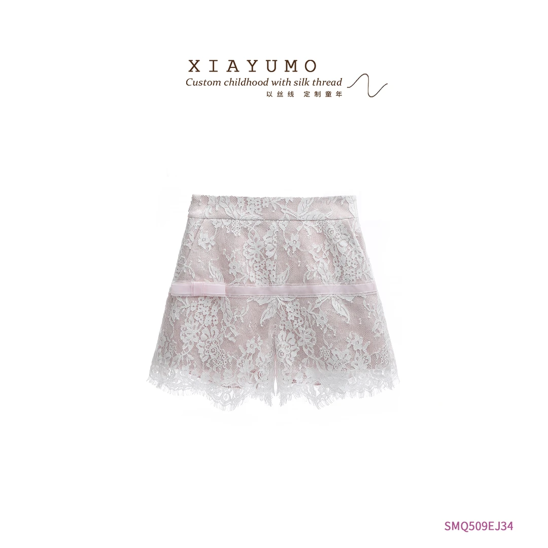 夏羽墨秋季新款粉色女童洋气时尚夏季春夏不规则网纱百搭短裤