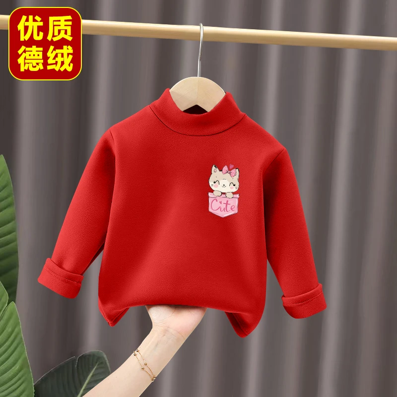 女童德绒半高领保暖打底长袖上衣冬季装新款防寒打底洋气T恤