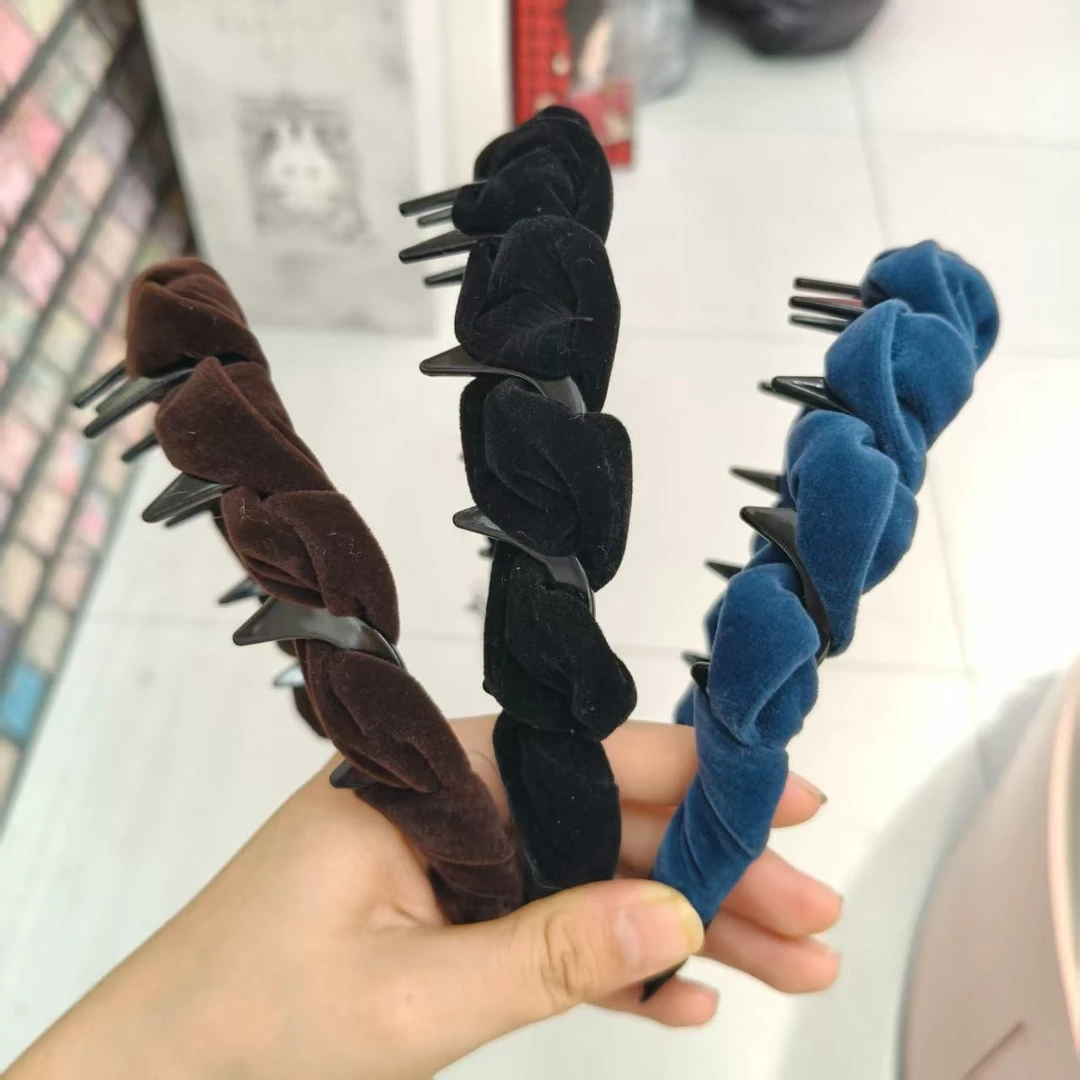 布艺丝绒麻花倒齿发箍