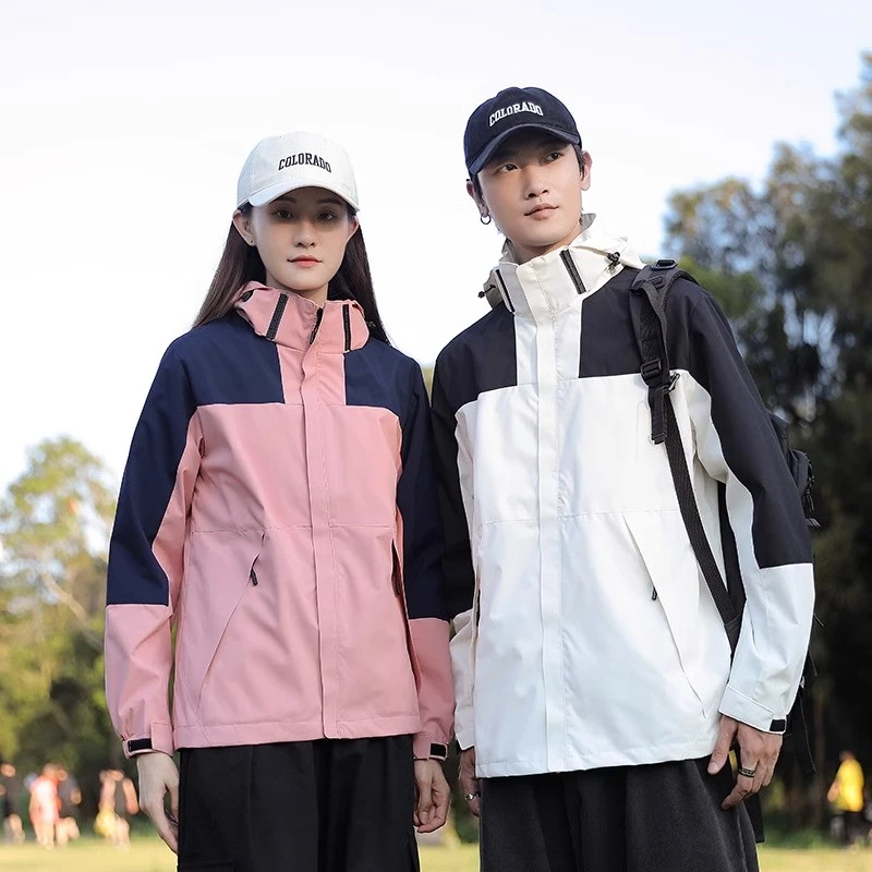 春季新款冲锋衣男户外登山旅游防风防水潮流连帽夹克情侣外套5892