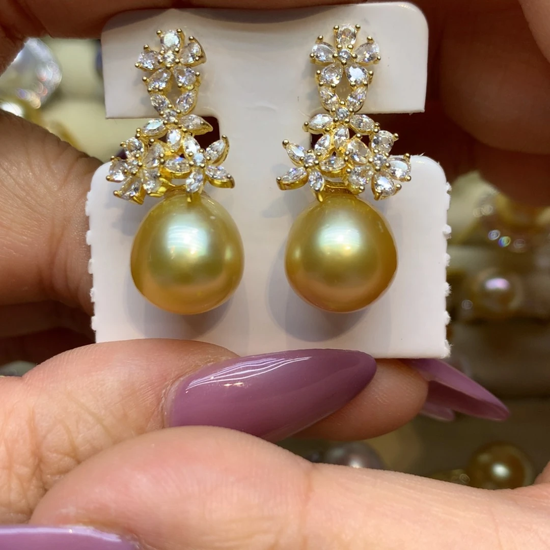 银S925镶嵌耳饰海水珍珠