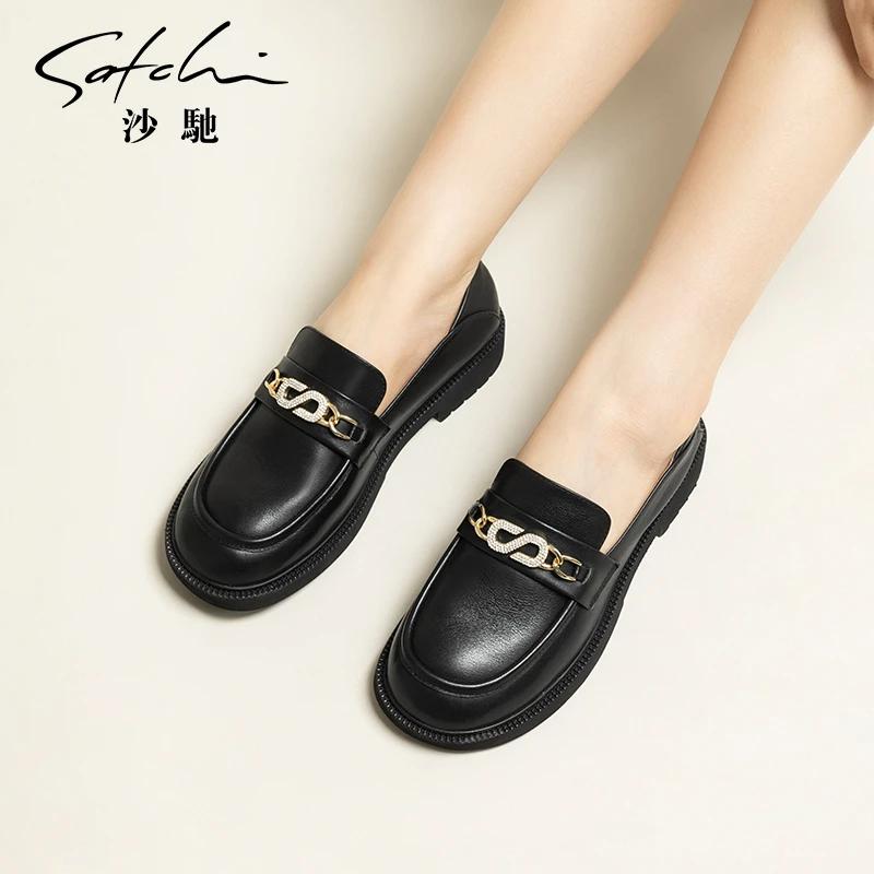 沙驰女鞋厚底乐福鞋女25年舒适英伦学院风复古小皮鞋单鞋SC21