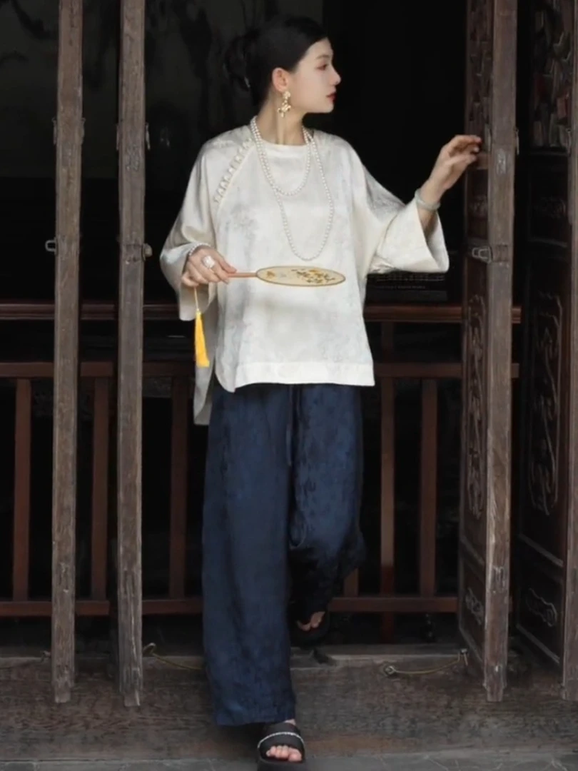 新中式国风女装2025新款早秋穿搭一整套时尚高级感上衣阔腿裤套装