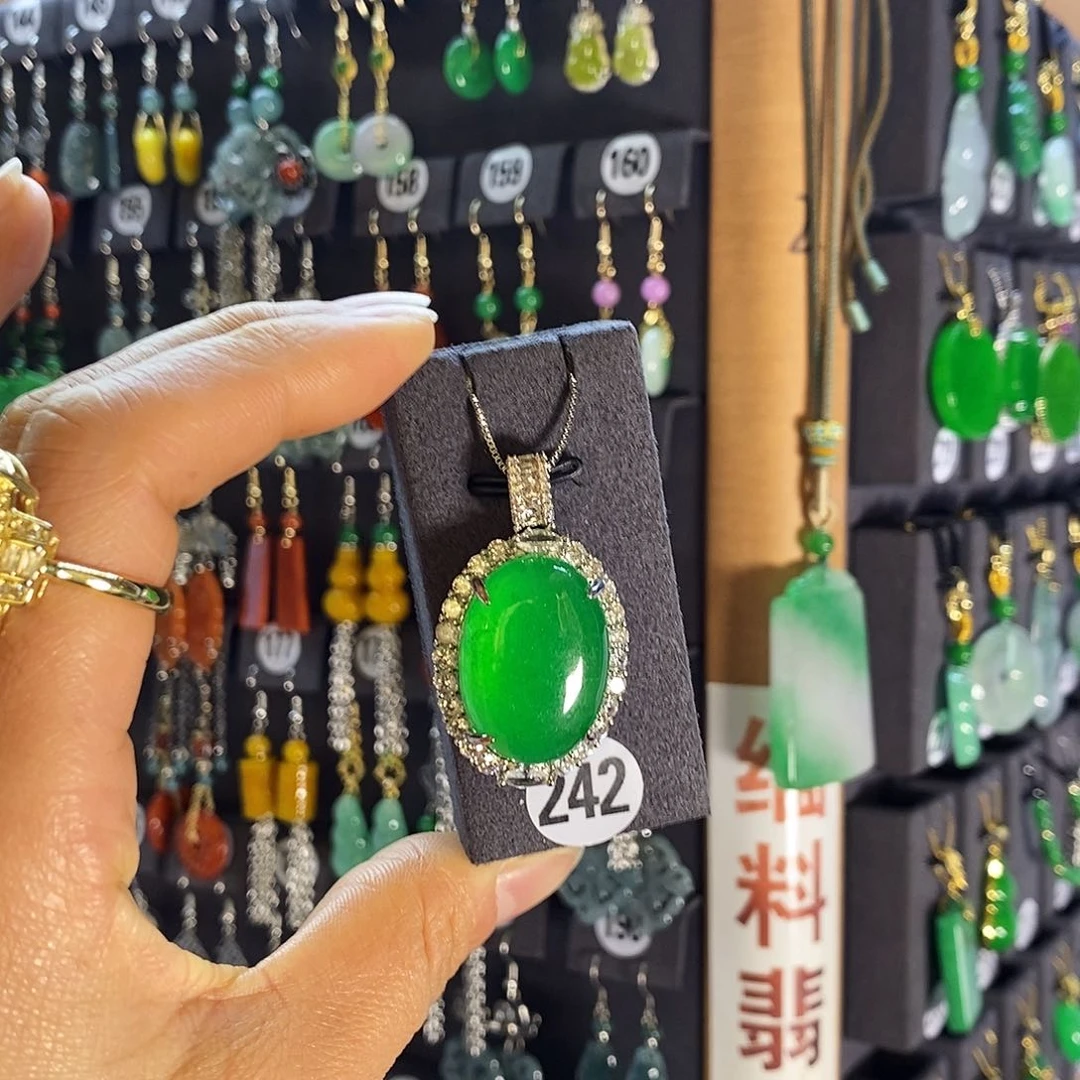 银S925镶嵌翡翠耳饰242