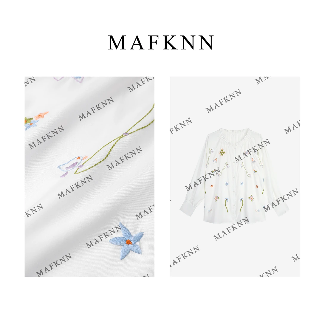 MAFKNN/玛肯时尚休闲简约纯色百搭圆领夏季长袖衬衫MK12182
