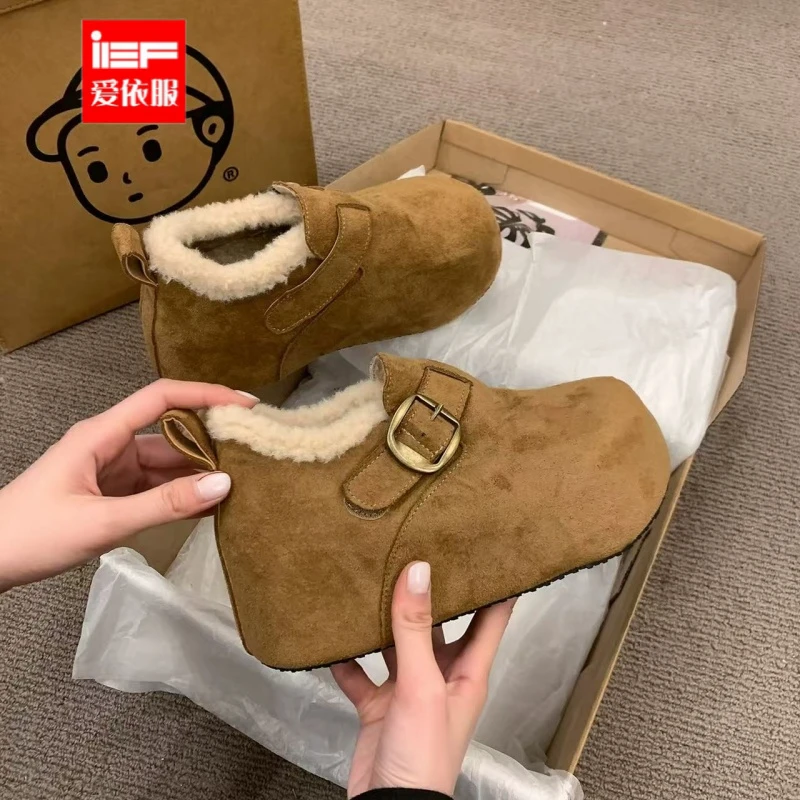 IEF/爱依服厚底内增高小个子勃肯鞋女加绒2025新款秋冬毛毛鞋