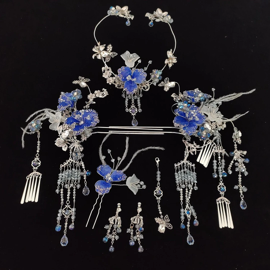 全蓝色古装头饰5566