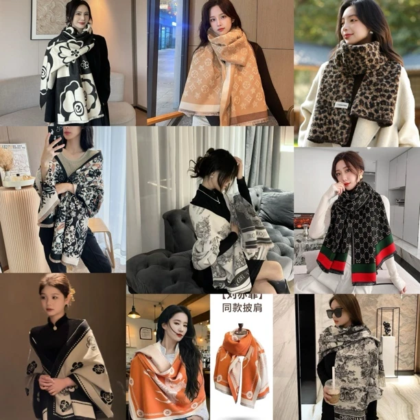 工厂直销秋冬两用双面围巾百搭加厚仿羊绒保暖新款护颈披肩围脖