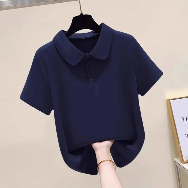 polo衫T恤女短袖衬衫高级感夏季2025新款宽松翻领体恤衫正肩上衣