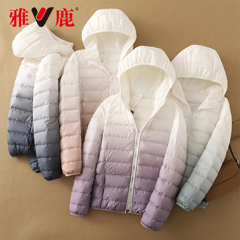 2024新款秋冬轻薄羽绒服连帽渐变色保暖轻便薄款外套YD501W01520