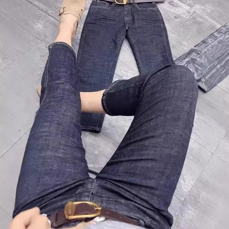 2025春季爆款高腰显瘦遮肉九分烟管裤大码微胖女装百搭直筒牛仔裤