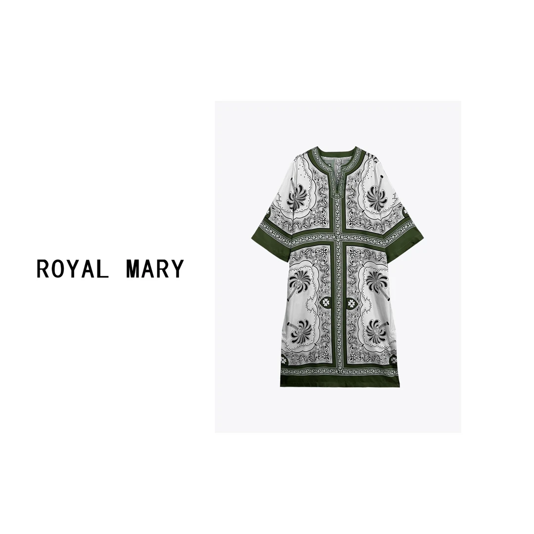 ROYAL MARY高奢时尚潮流优雅气质舒适百搭印花七分袖连衣裙WJ625