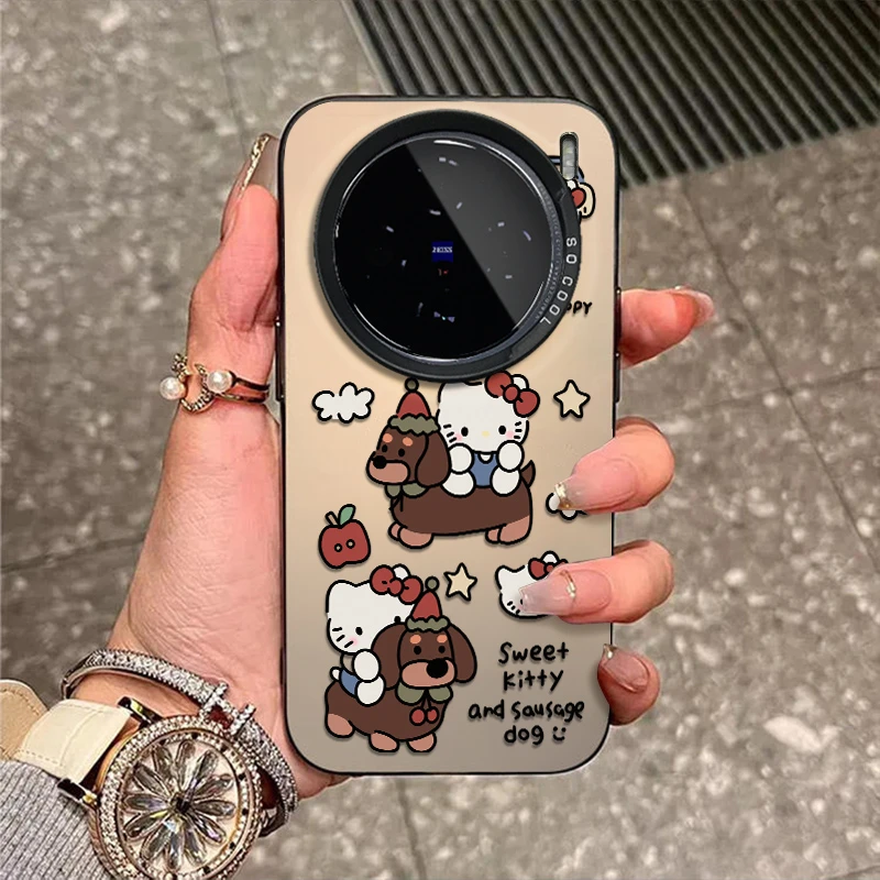 骑狗kt猫适用vivox200pro手机壳x100新款x90校园x80防摔x70彩银